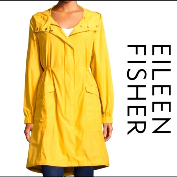 Eileen Fisher Hooded Anorak Organic Pale Freen Yellow Jacket Sz Petite Small - Picture 1 of 17